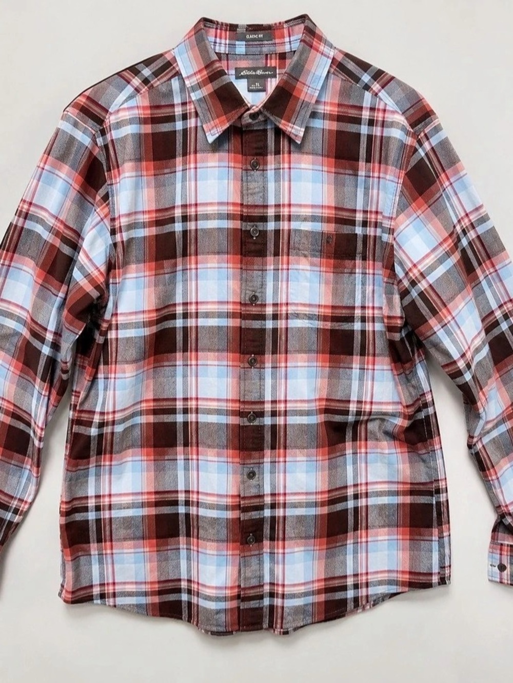 Eddie Bauer Eddie's Favorite Classic Fit Flannel Shirt Red & Blue Men's TL